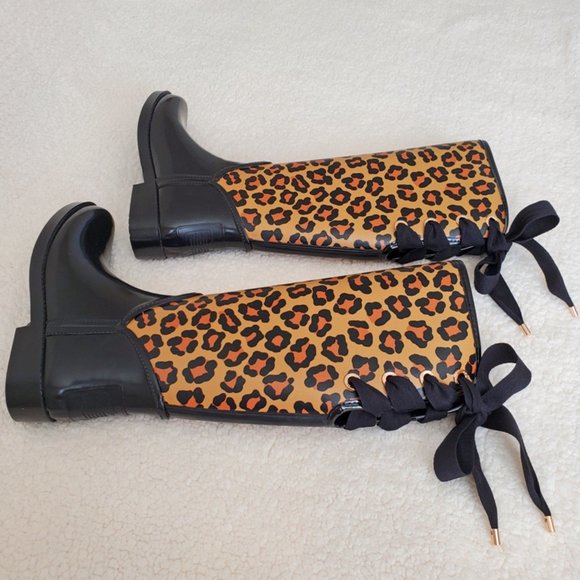 NWT Coach Leopard Print Tall Rain Boots - Picture 2 of 5